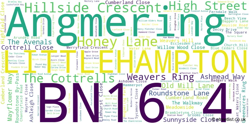 A word cloud for the BN16 4 postcode